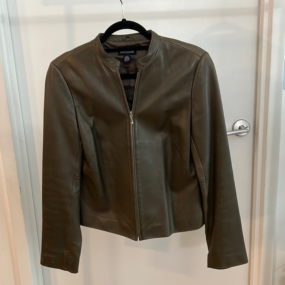 Ann Taylor Olive Green size small women’s coat leather.